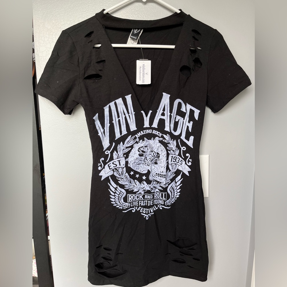 Black Distressed T-Shirt Dress